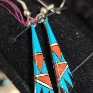 Aztec design turquoise earrings on sterling silver